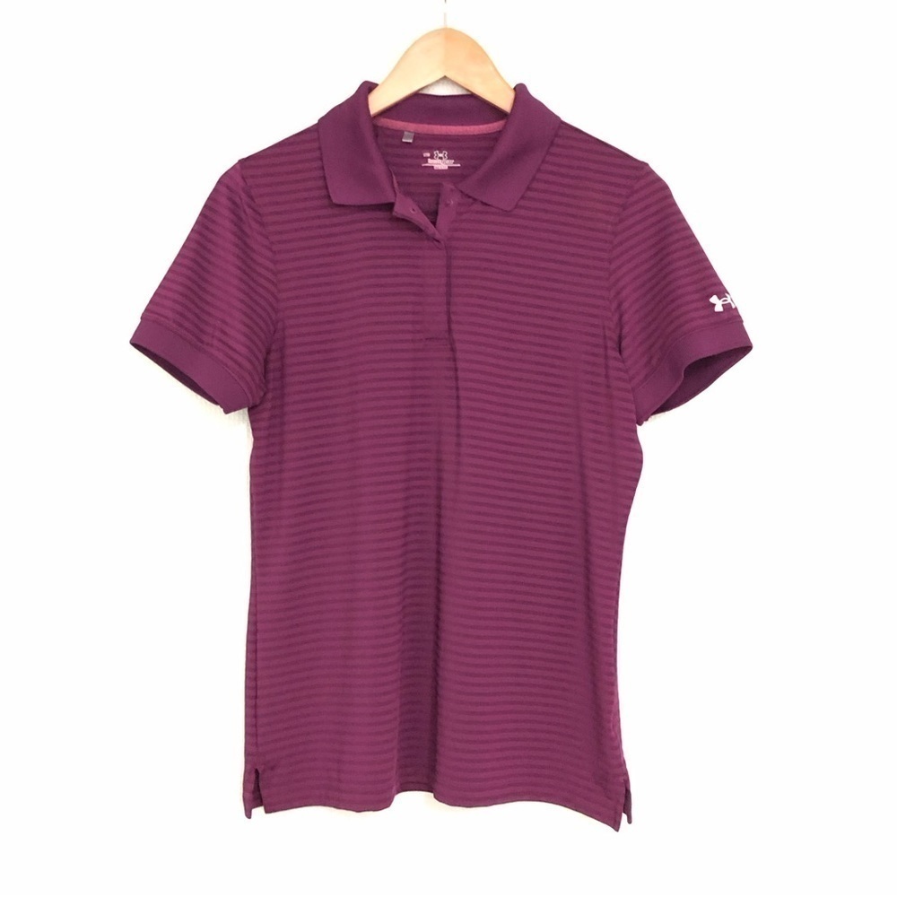 Under Armour HeatGear Polo Shirt Golf Tennis Purple Stripes EUC Women's Small